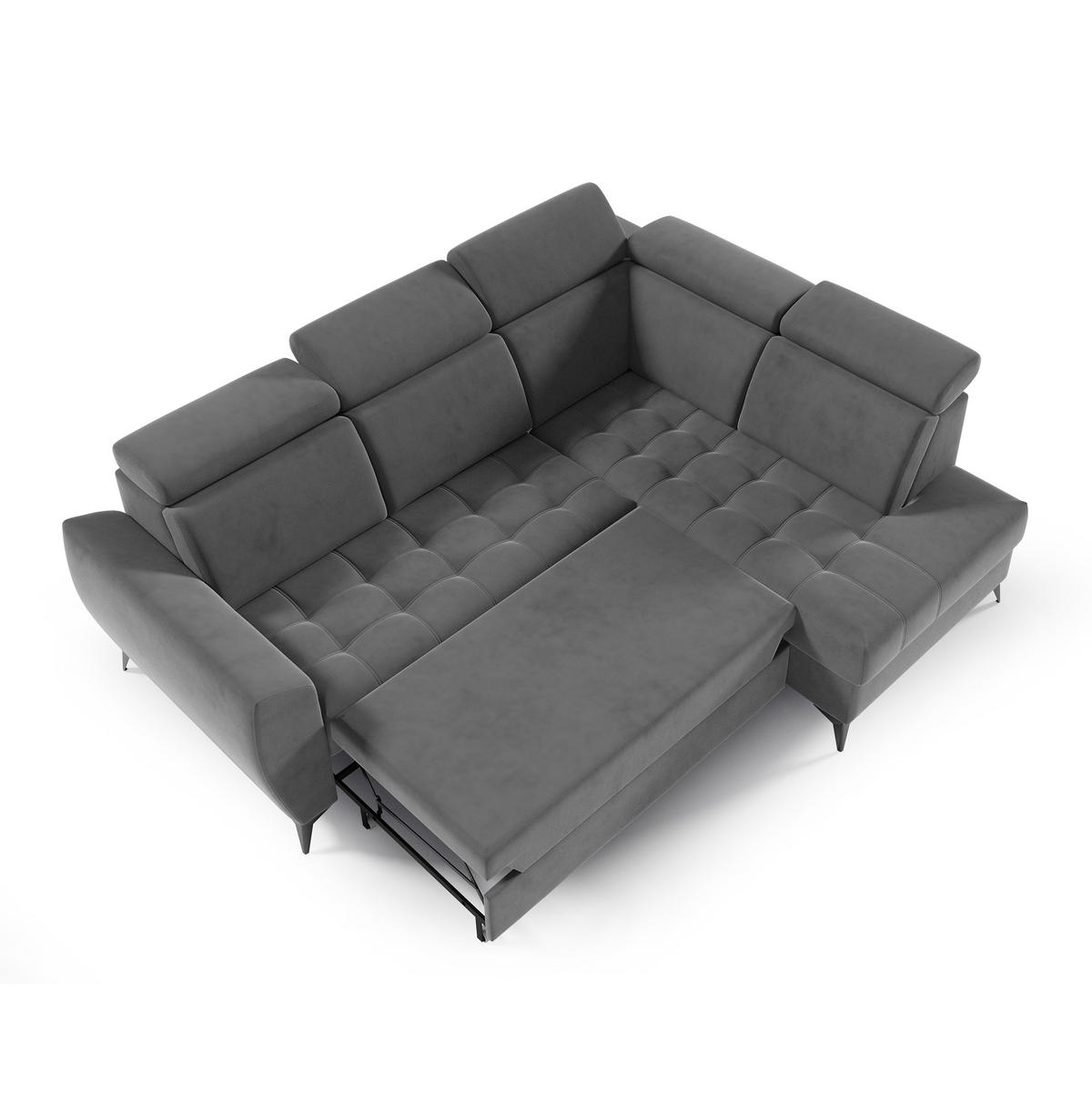 ECKSCHLAFSOFA Aurora II mit verstellbare Kopfstützen, Grau, rechts - Schwarz/Grau, Textil (266/204cm) - Beautysofa