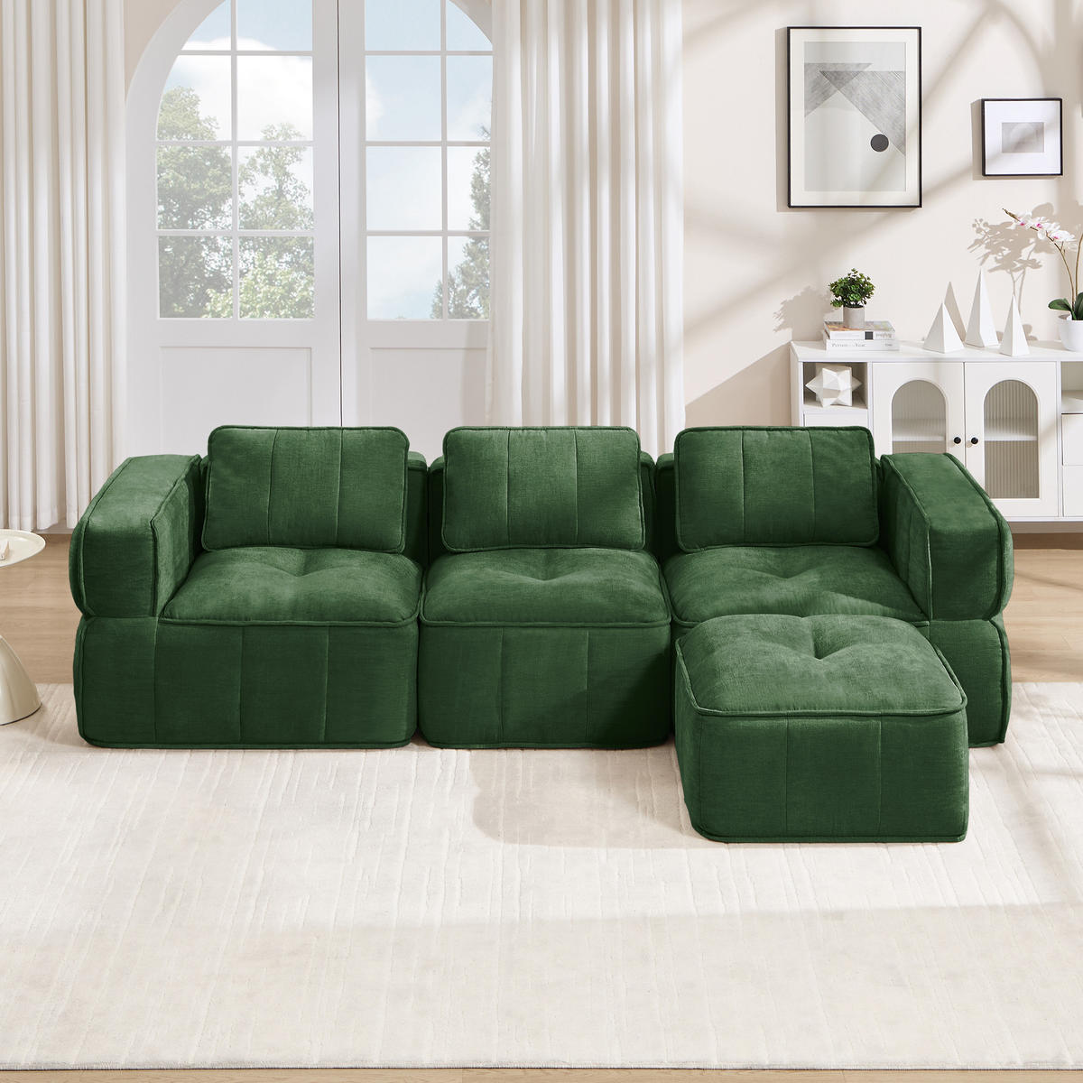 ECKSOFA DE-34428 L-Form mit Hocker und 32D-Schaum Grün - Grün, Textil (162/271cm) - ComfortXL