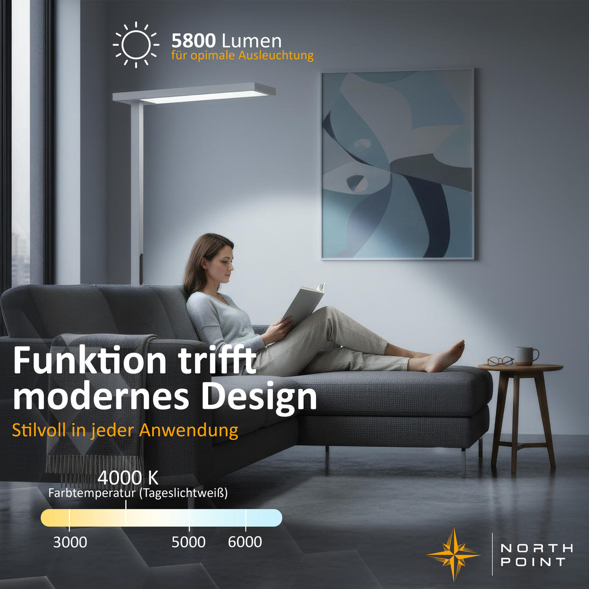 LED-STEHLEUCHTE Weiß 195 x 80 x 24 cm Metall - Weiß, Metall (80/30/195cm) - Northpoint