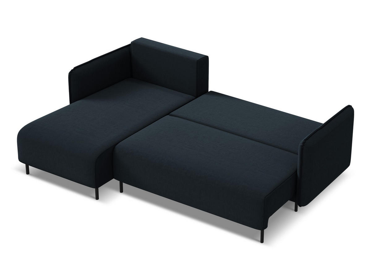 ECKSOFA mit Schlaffunktion Samt Stoff Blau - Blau/Schwarz, Holz/Textil (162/236cm) - Makamii