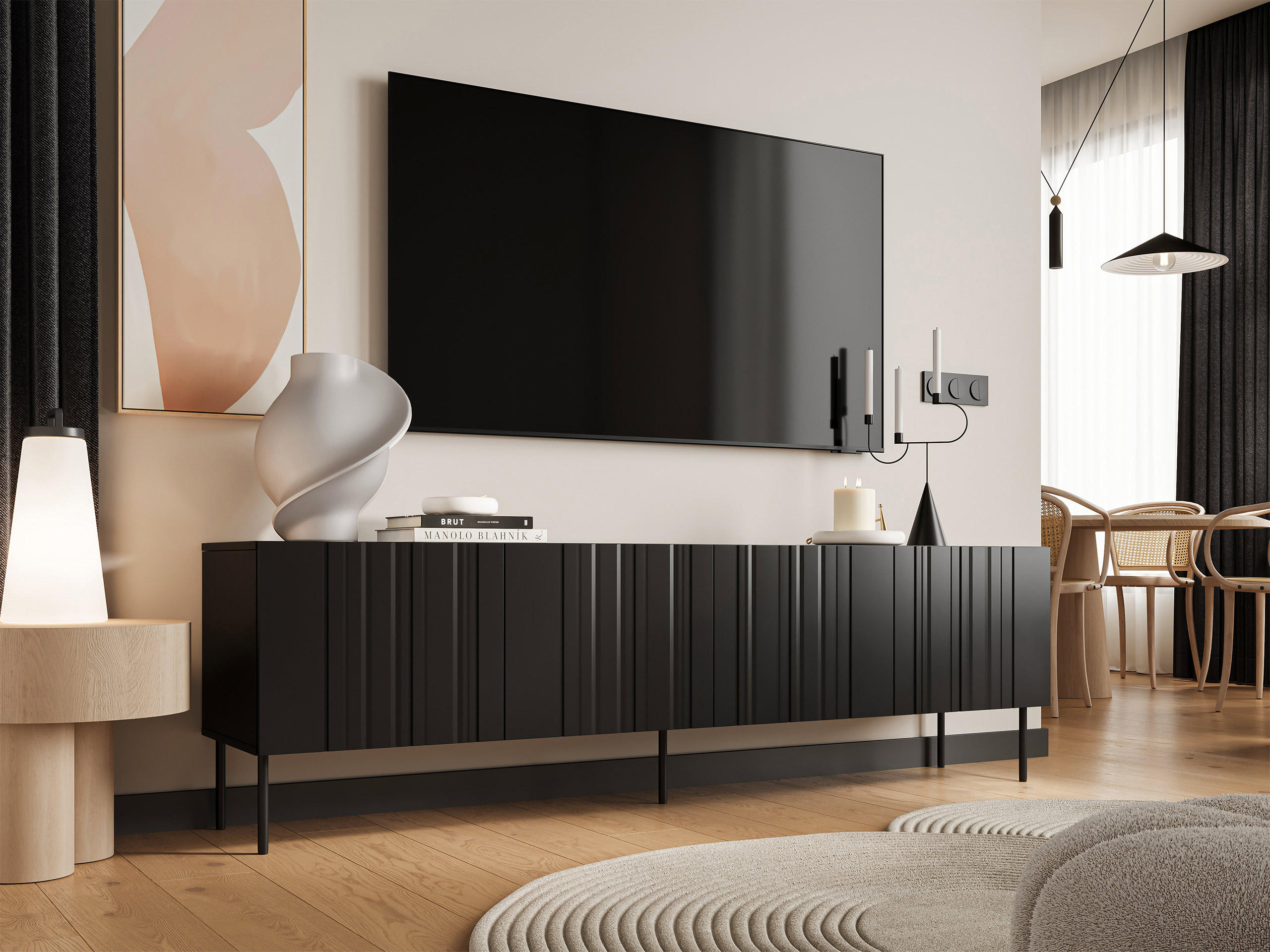 TV-LOWBOARD Isla 200 4D - Schwarz, Holzwerkstoff/Metall (201/60/40cm) - MIRJAN24
