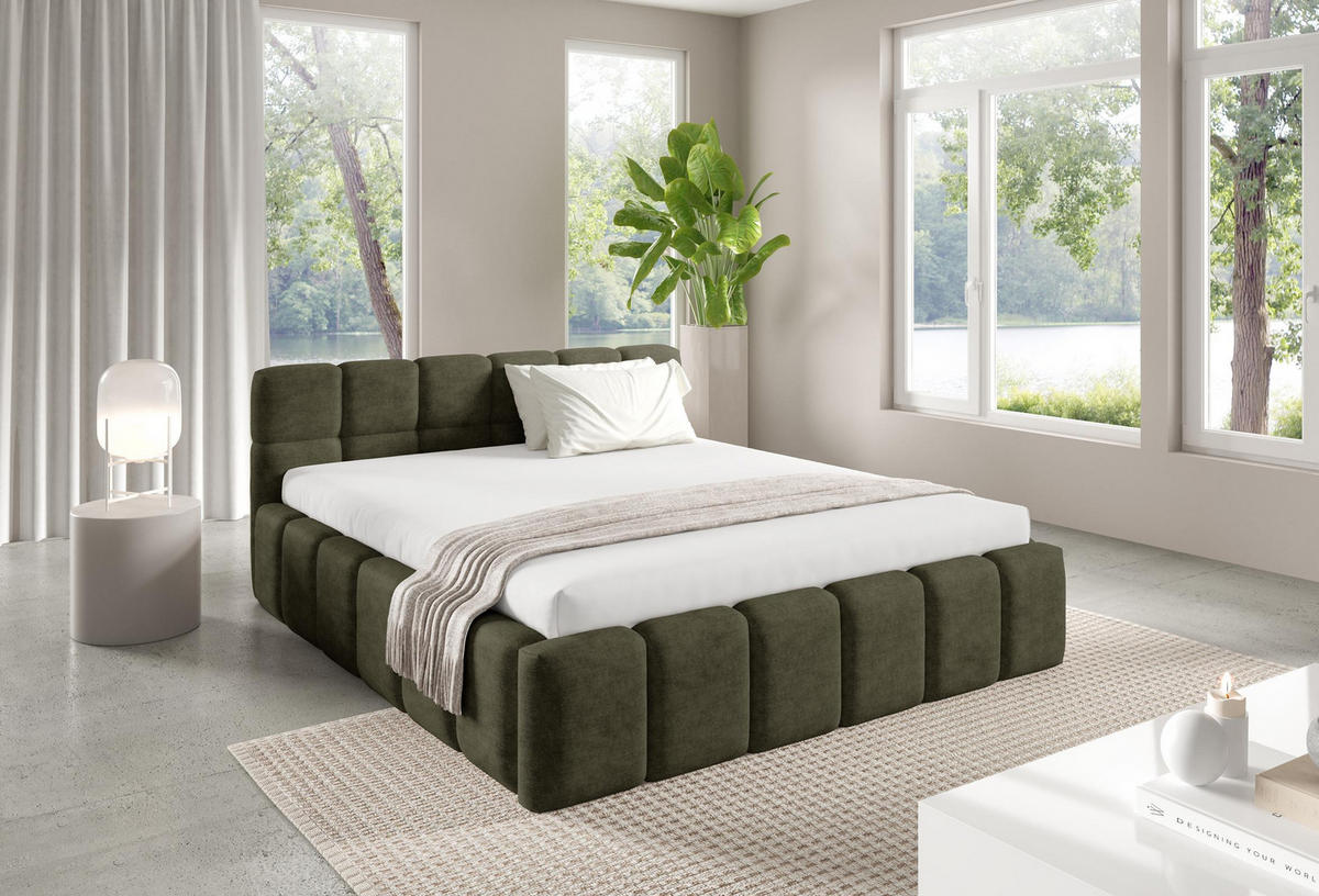 POLSTERBETT NUBO Medium 160x200 cm mit Bettkasten – PERFECT HARMONY 39 - Grün, Holz - Dekori_Interiors