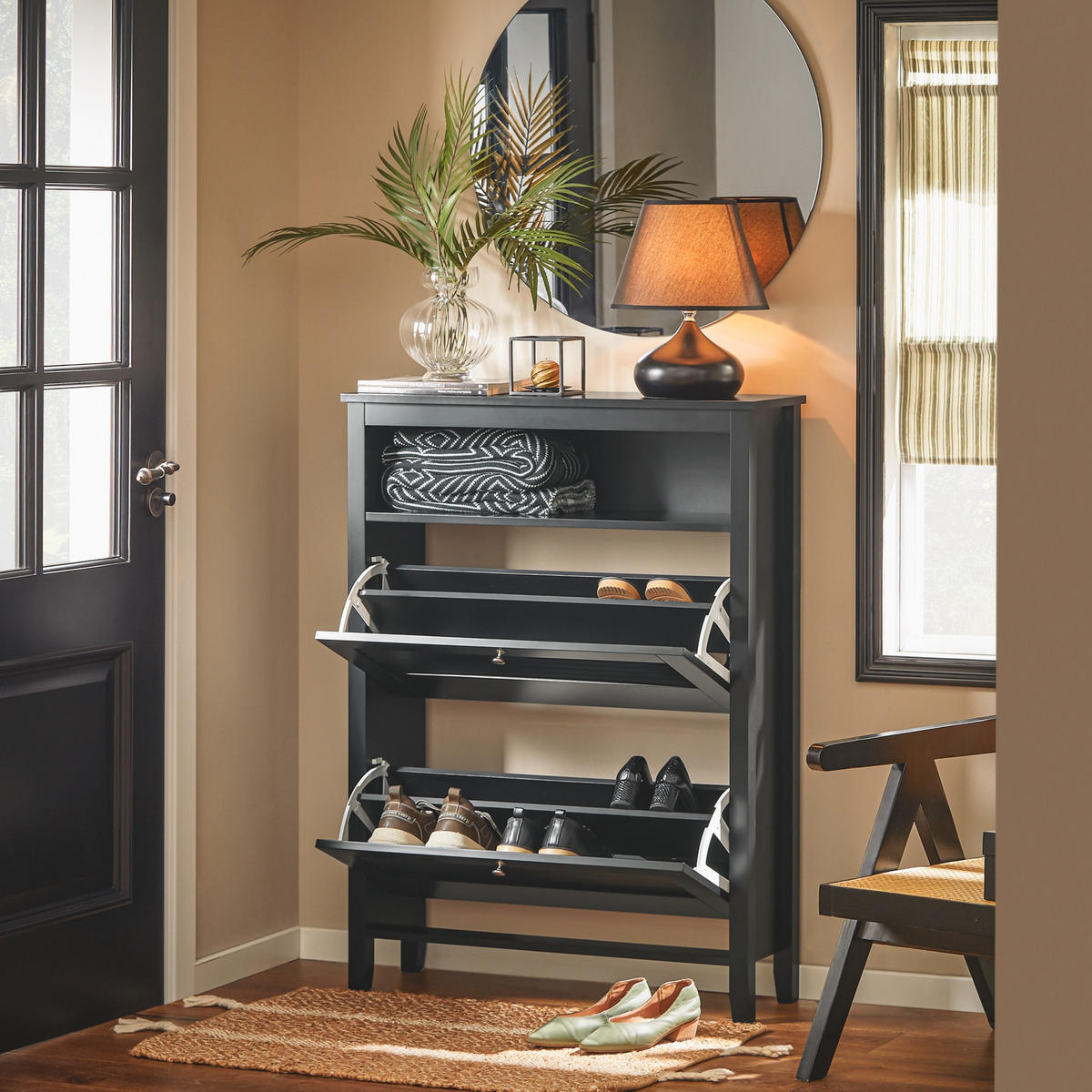 SCHUHSCHRANK Schwarz - Schwarz, Holzwerkstoff (80/108/25cm) - SoBuy