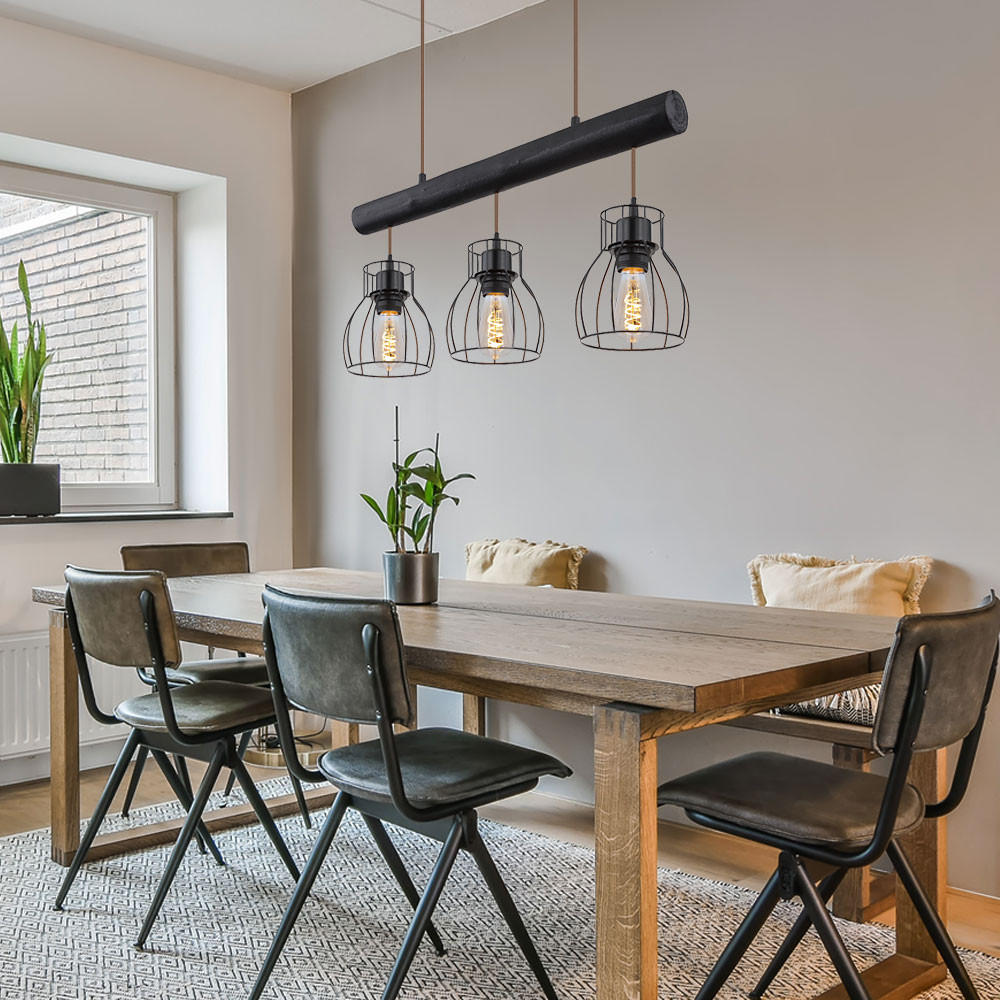 HÄNGELEUCHTE Holz Schwarz Metallgitter - Schwarz, Holz (60/13.6/140cm) - Globo Lighting
