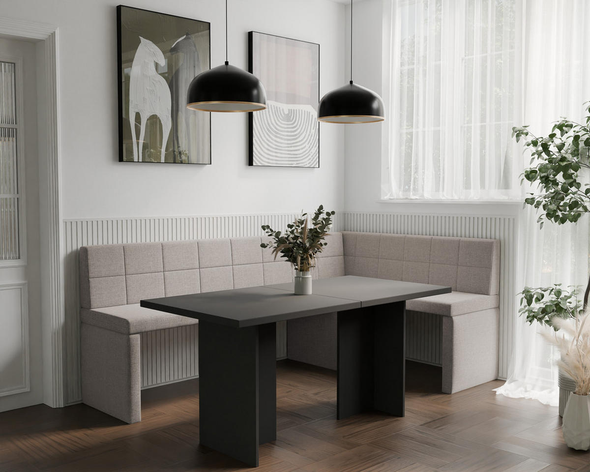 ECKBANK rechts MELVIN Webstoff, 128/168 cm Creme - Creme, Holz/Textil (128/168cm) - Idohome