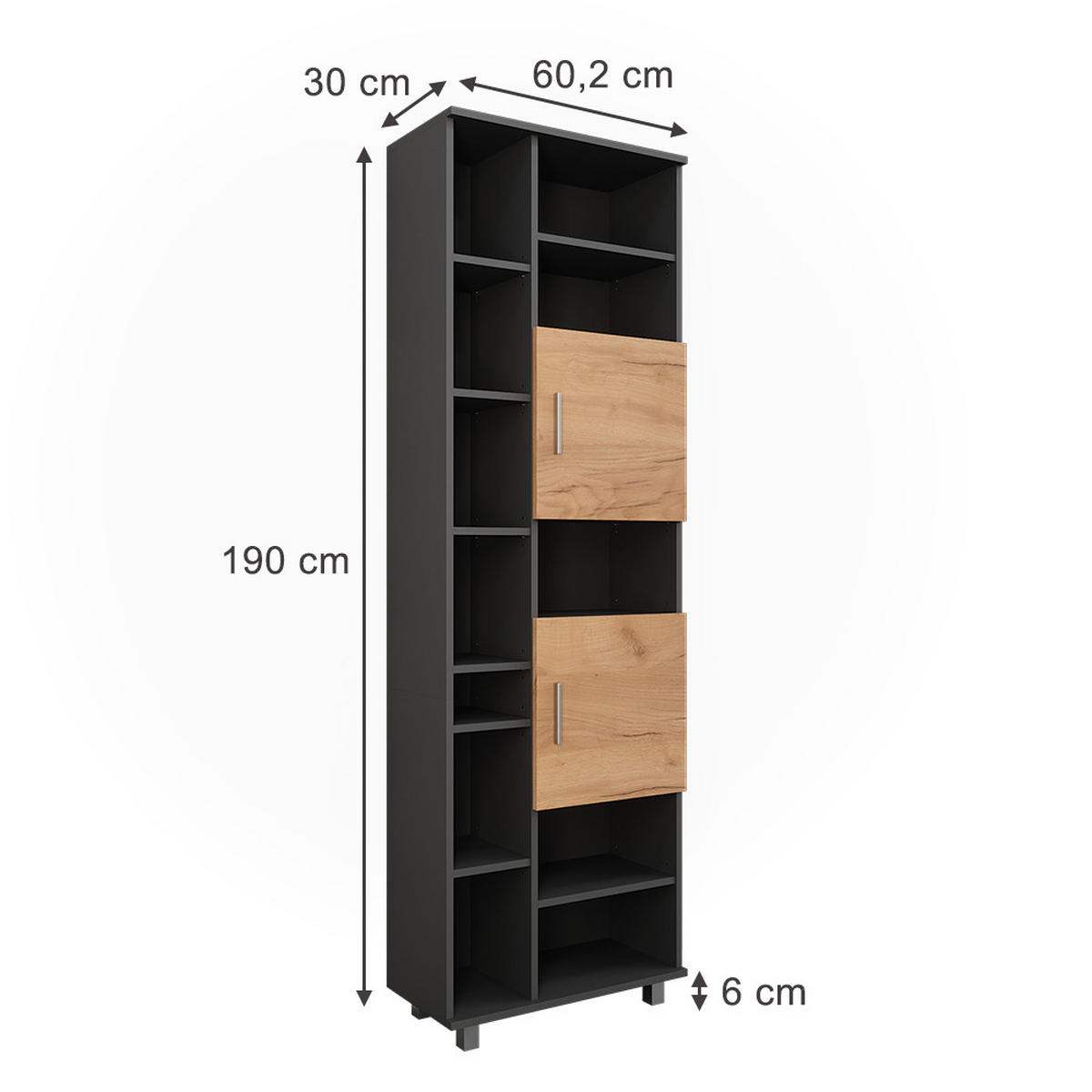 HOCHSCHRANK Ilias Anthrazit/Goldkraft Eiche 60.2 x 190 cm - Honigeiche/Anthrazit, Holzwerkstoff (60.2/190/30cm) - Vicco