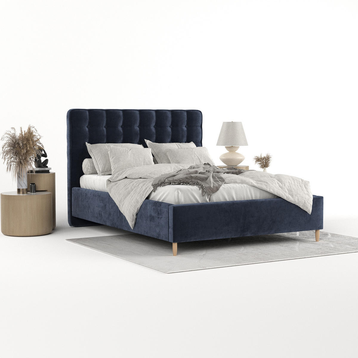 POLSTERBETT Paloma 120/200 cm Marineblau im Lotta Stoff - Naturfarben/Dunkelblau, Holz/Holzwerkstoff (120/200cm) - AltaBeds