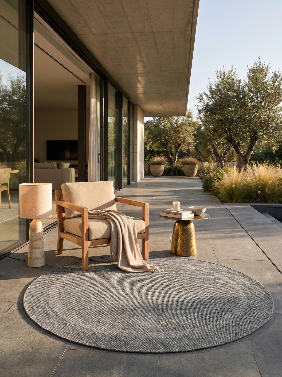 TEPPICH Balkon Unifarben Pflegeleicht Waschbar Terrasse Rund Grau 160x160 cm – ALSTER - Grau, Textil (160/160cm) - KADIMA DESIGN