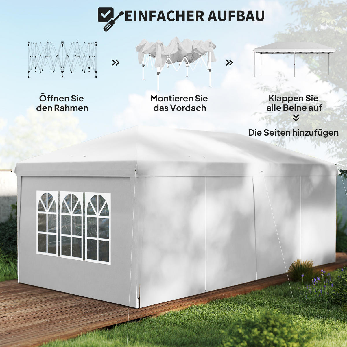 SKLÁDACÍ PAVILON, modrý, ocel, oxfordská tkanina - bílá, kov (295/270/585cm) - Outsunny