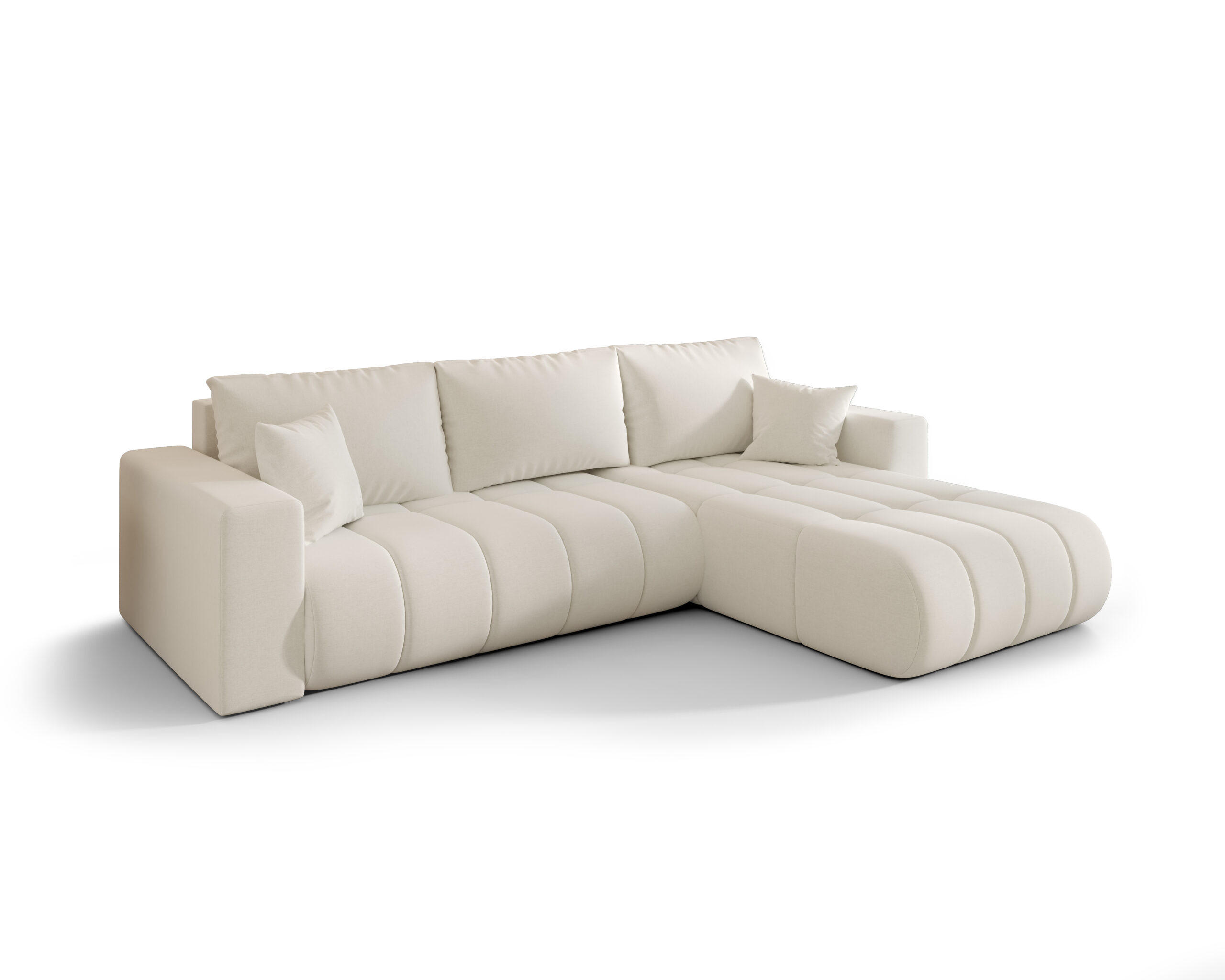 ECKSOFA mit schlaffunktion und bettkasten MILO PREMIUM, stoff WIND, Ecru, Rechts - Ecru, Holz (280/190cm) - Kaiser Möbel