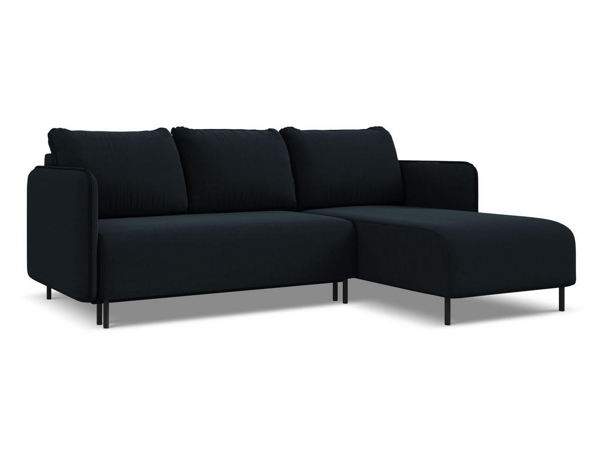 ECKSOFA mit Schlaffunktion Samt Stoff Blau - Blau/Schwarz, Holz/Textil (236/162cm) - Makamii
