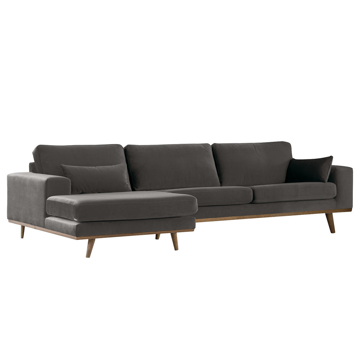 ECKSOFA mit Longchair - Eichefarben/Dunkelgrau, Eichenholz/Textil (281/153cm) - home24