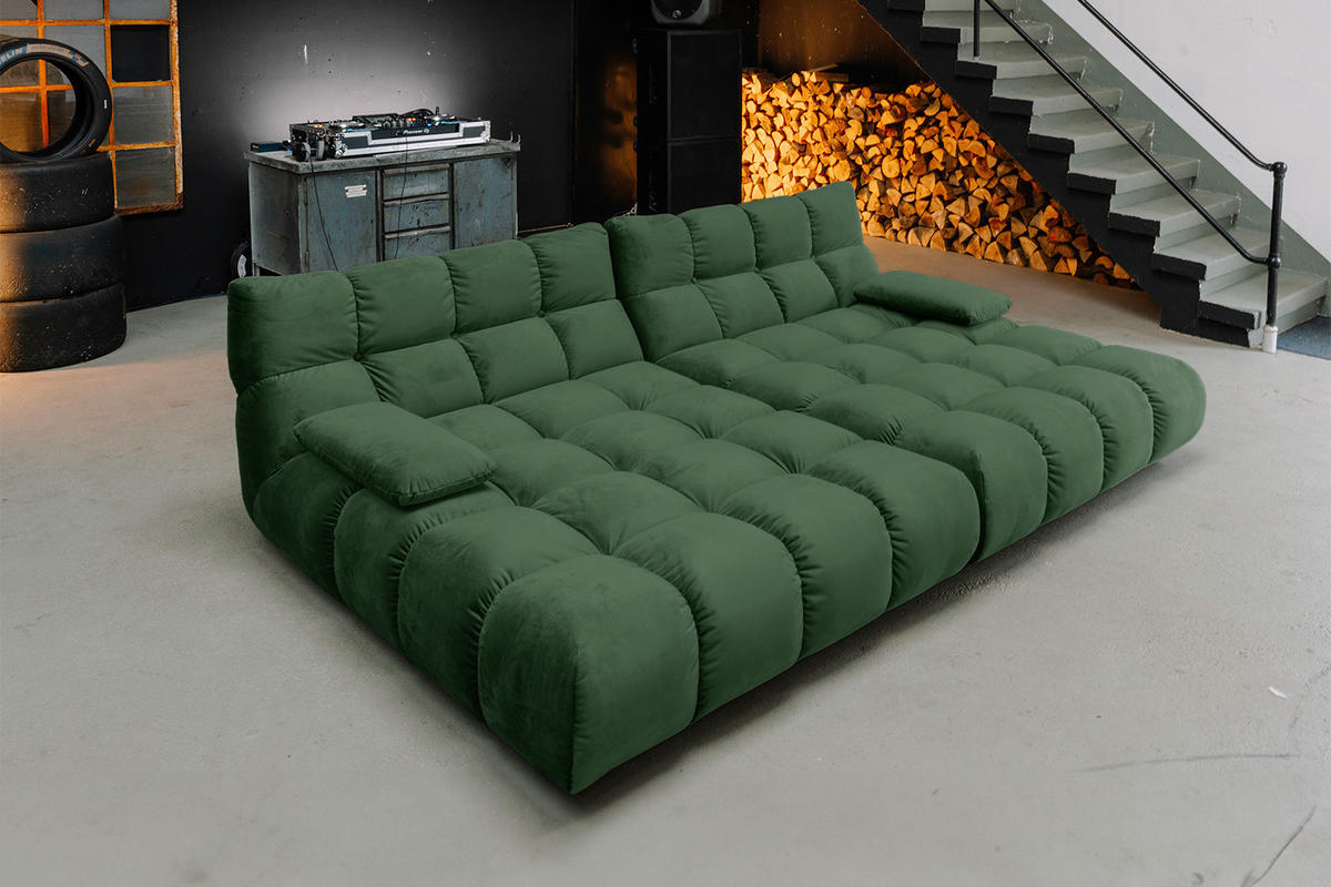 BIG SOFA VIVIEN Smaragdgrün Velvet - Smaragdgrün/Schwarz, Kunststoff/Textil (296/85/178cm) - KAWOLA
