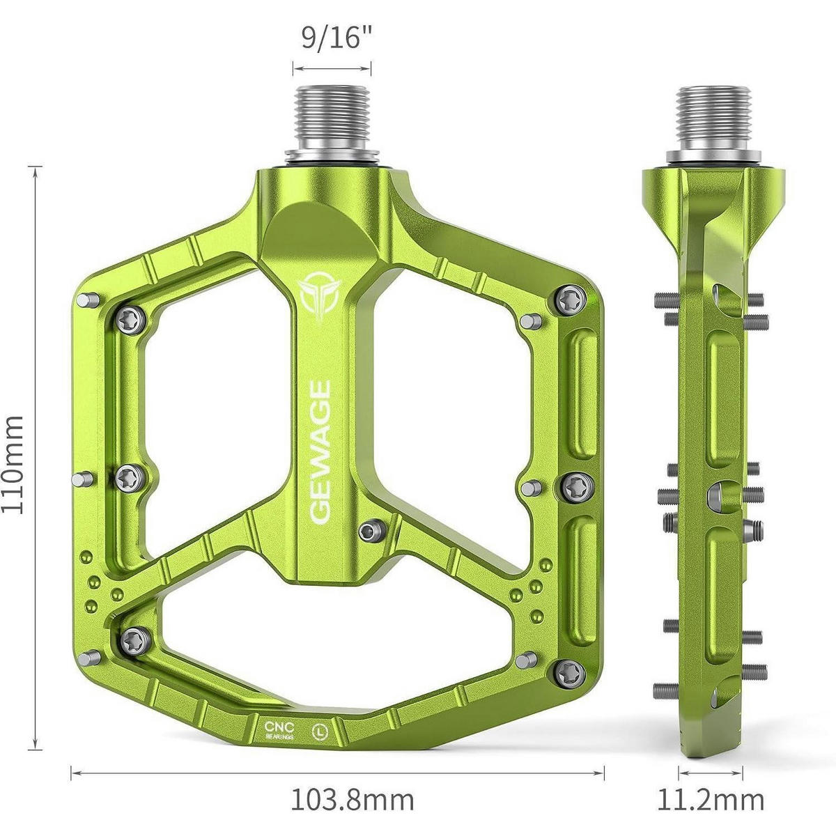 FAHRRADPEDALE CNC Aluminium Lime Green - Hellgrün, Metall (10.4/1.5/11cm)