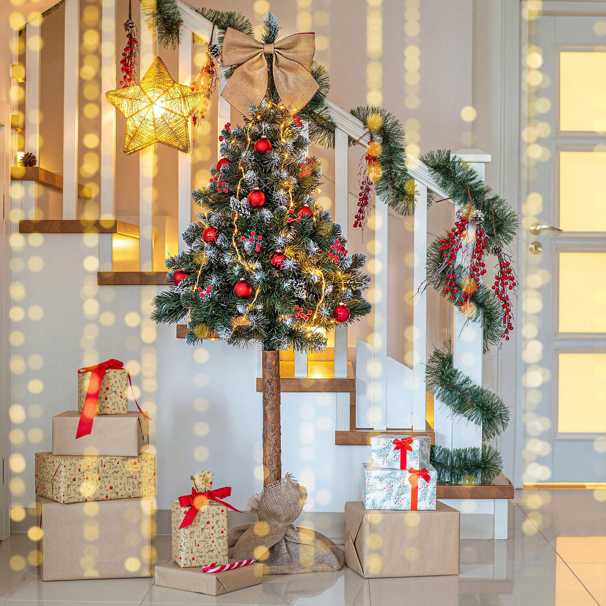 KADAX Künstlicher Weihnachtsbaum auf Stamm, Diamant, 220 cm, Kiefer - Grün, Holz/Kunststoff (220cm) - KADAX