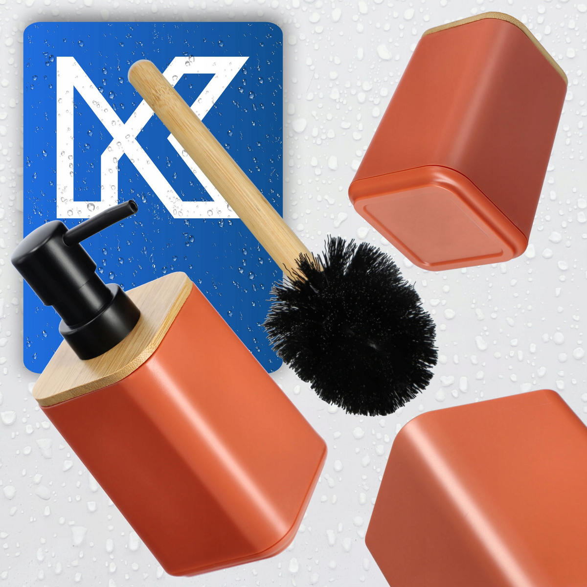 BADEZIMMERSET Seifenspender + Badezimmerbecher + Toilettenbürste, rosa - Rosa, Kunststoff (9/32cm) - KADAX