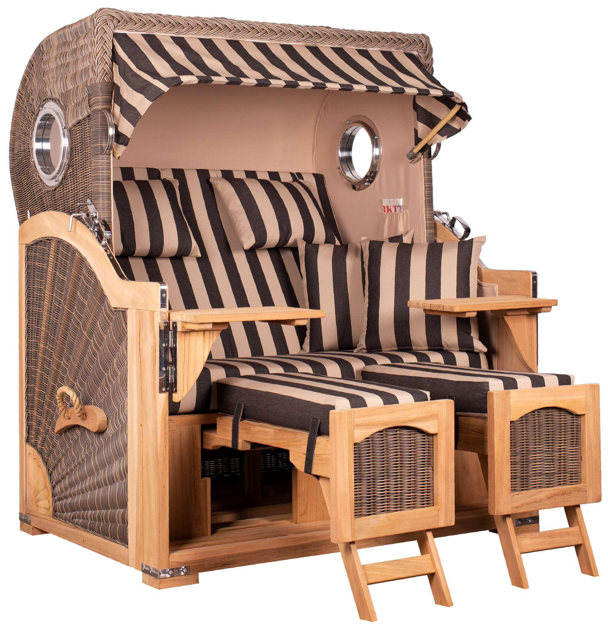 STRANDKORB Düne Grande Bullauge Teak PE Grey Dessin 581 - Braun/Grau, Metall (142/170/95cm) - Mr. Deko