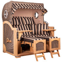 STRANDKORB Düne Grande Bullauge Teak PE Grey Dessin 581 - Braun/Grau, Metall (142/170/95cm) - Mr. Deko