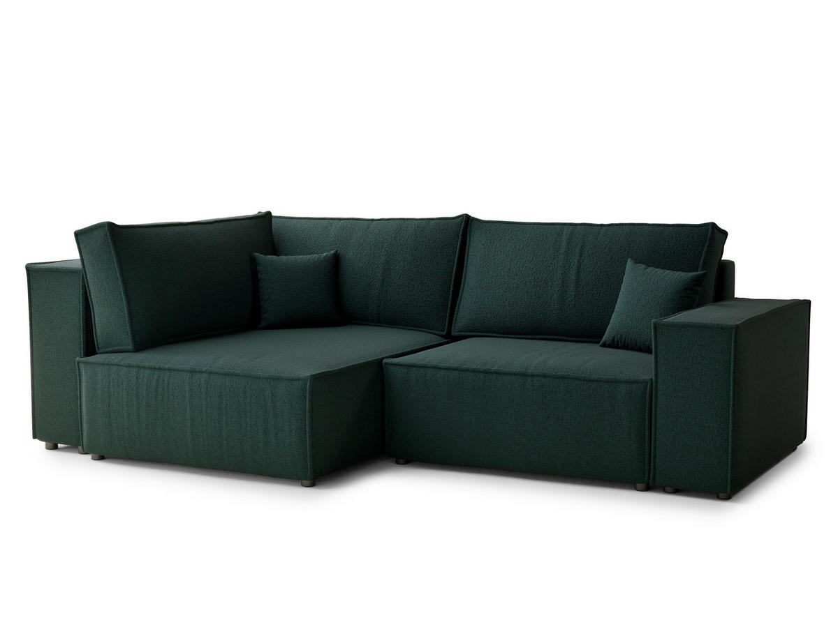 ECKSOFA MIT SCHLAFFUNKTION Tonga Grün Webstoff - Schwarz/Grün, Holz/Holzwerkstoff (105/225cm) - Maison de Reve