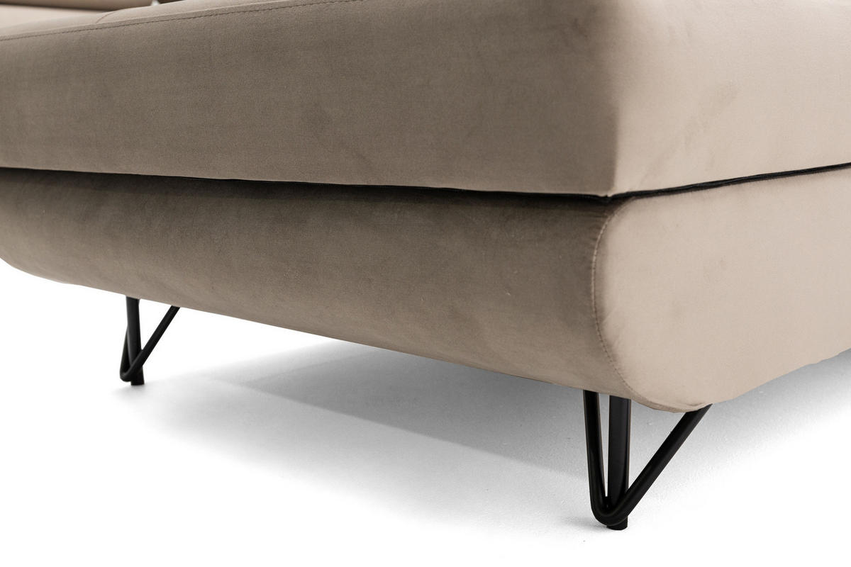 ECKSOFA U-Form JUNIOR U Links mit Schlaffunktion 128x254 Velours Beige - Beige/Schwarz, Holz/Textil (323/90/184cm) - Muffo
