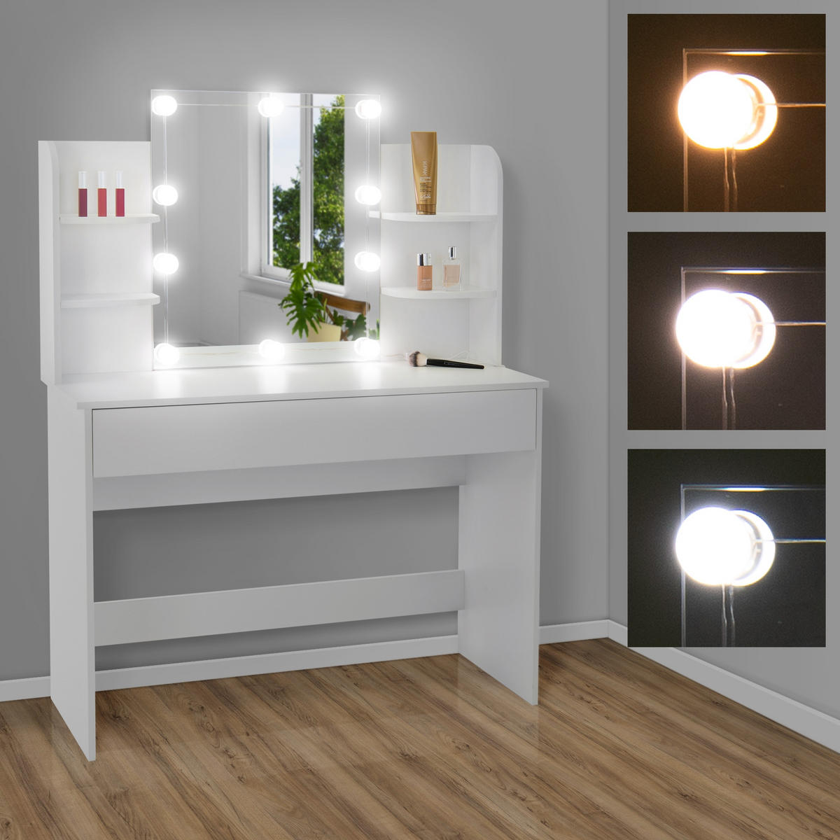 TOALETNÍ STOLEK s LED osvětlením 108x40x140 cm bílý z MDF - bílá, kompozitní dřevo (40/140/108cm) - ML-DESIGN