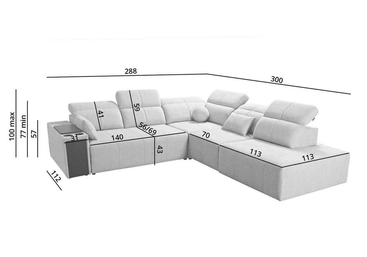 ECKSOFA Mindy IX Mit Schlaffunktion, Verstellbarer Rückenlehne Stoff Verita Hellgrau Rechts - Hellgrau, Holz (300/288cm) - Kaiser Möbel