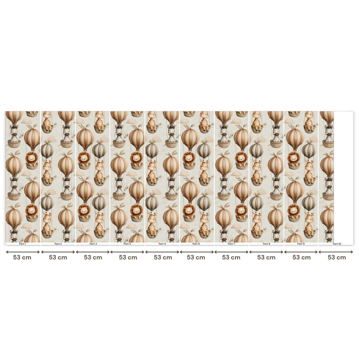 KINDERTAPETE - Safari - Heißluftballons - Taupe - 500x200 cm - Beige, Papier (500/200cm) - OnlyWow