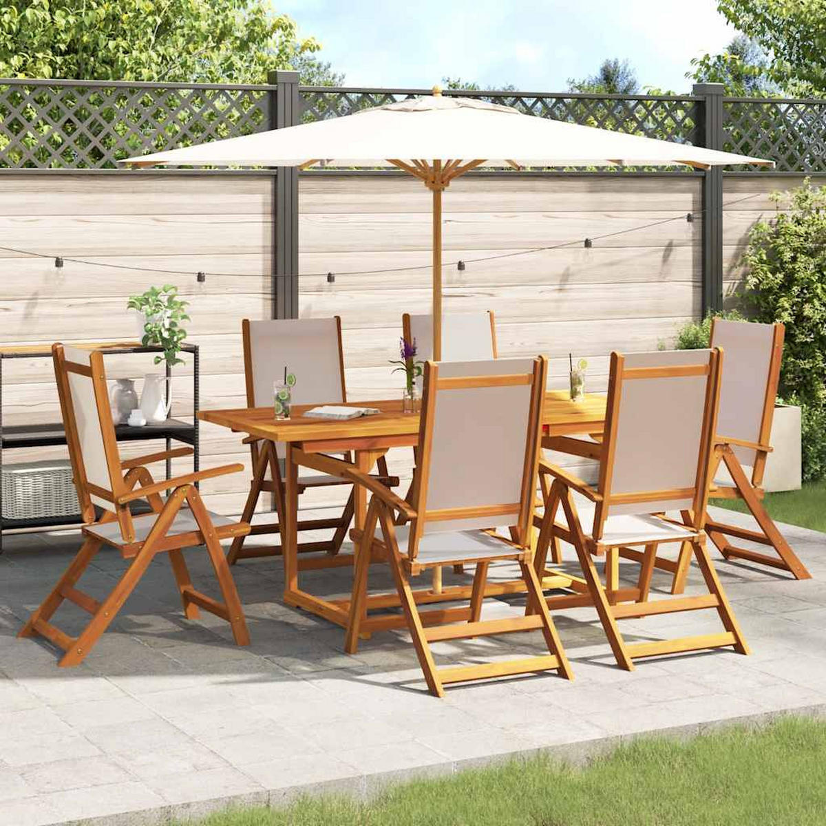 GARTEN-ESSGRUPPE 7Er Set Massivholz Akazie Und Textilene - Braun, Holz - vidaXL