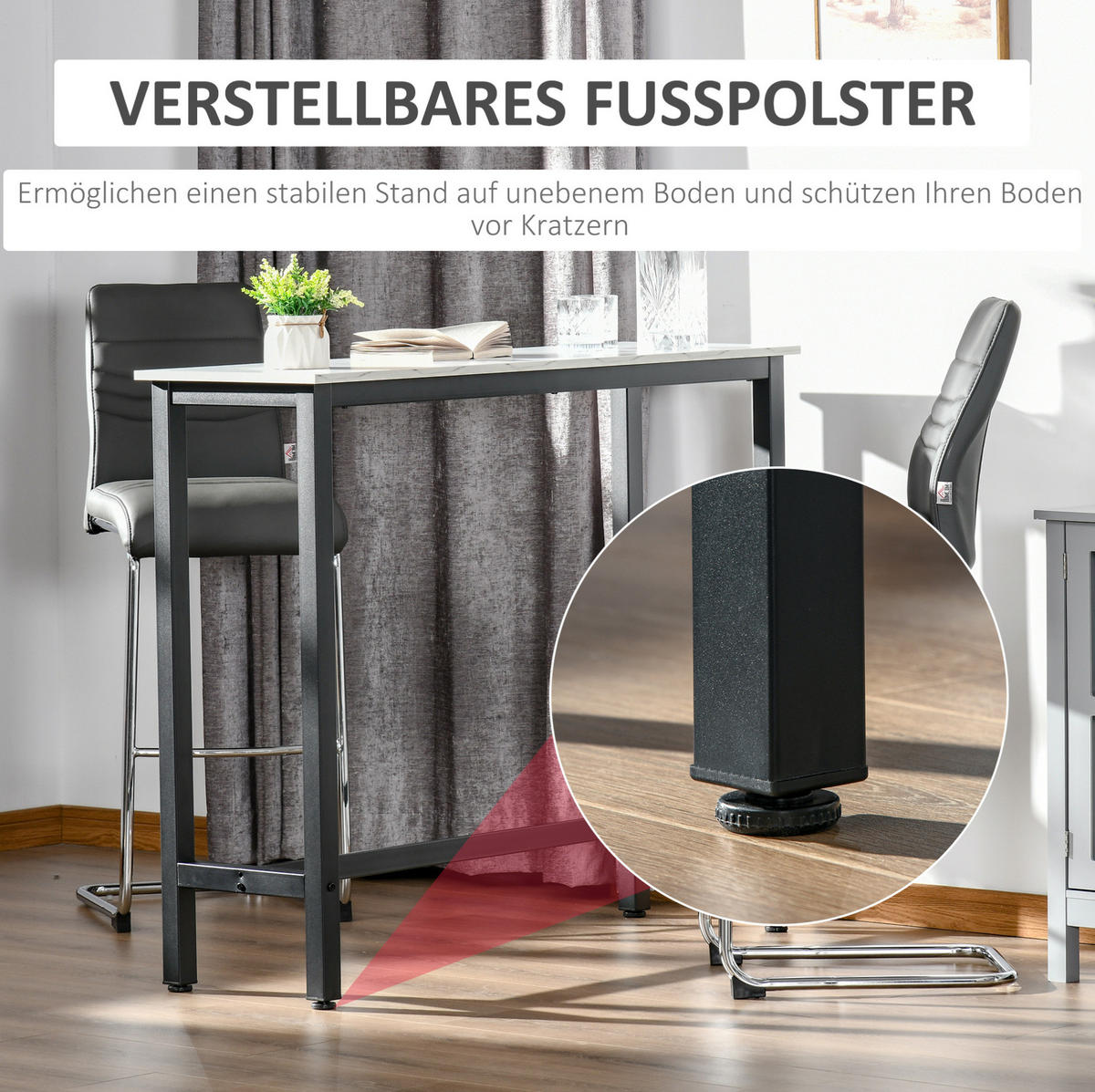 BARTISCH 120/40/100 cm mit verstellbaren Fußpads und Marmoroptik, Holzwerkstoff/Stahl, Weiß - Weiß, Holzwerkstoff (120/40/100cm) - Redom