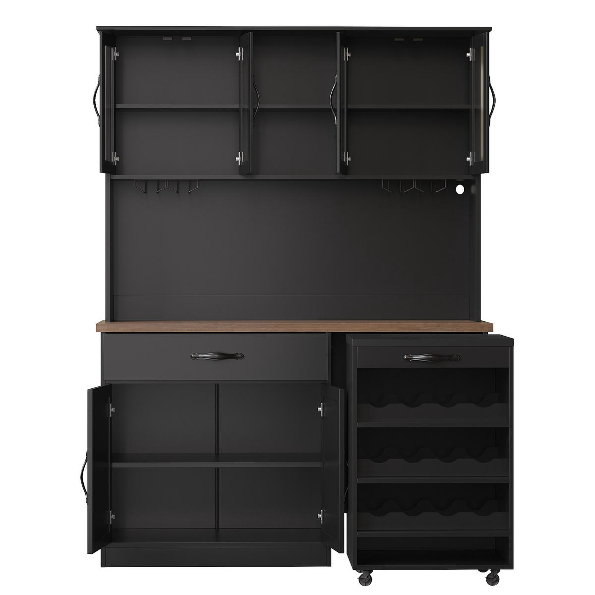 BUFFETSCHRANK Rollwagen Schwarz 140/38/180 cm - Schwarz, Holz (140/180/38cm) - PANGIVO