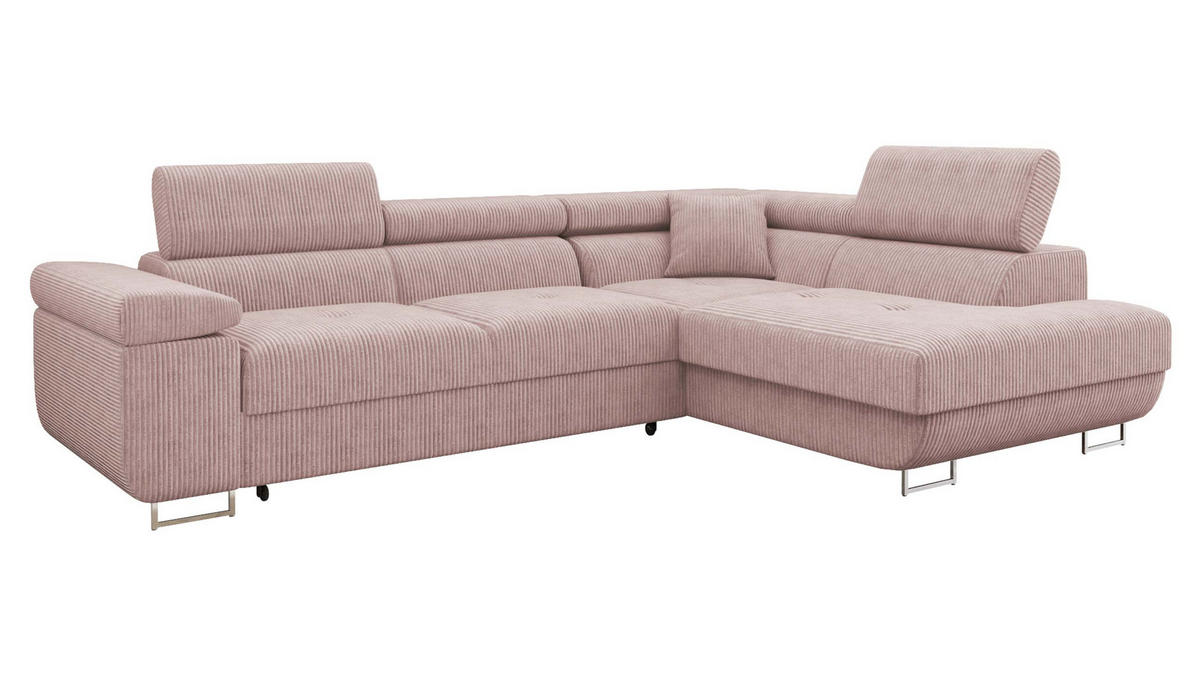 ECKSOFA Torezio Cord, Seite: Rechts - Rosa, Holz/Textil (274/203cm) - MIRJAN24