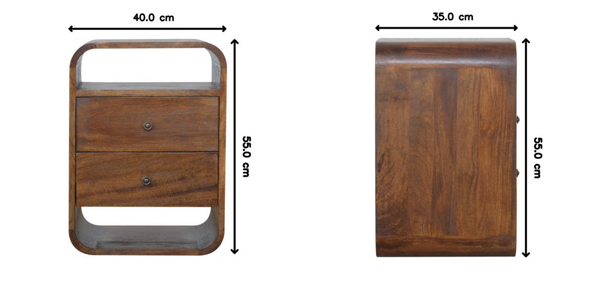 NACHTKASTEN Kastanie Geschwungen, 2 Schubladen und 2 Offene Fächer, Dunkelbraun - Dunkelbraun/Messingfarben, Holz/Metall (40/55/35cm) - Artisan Furniture