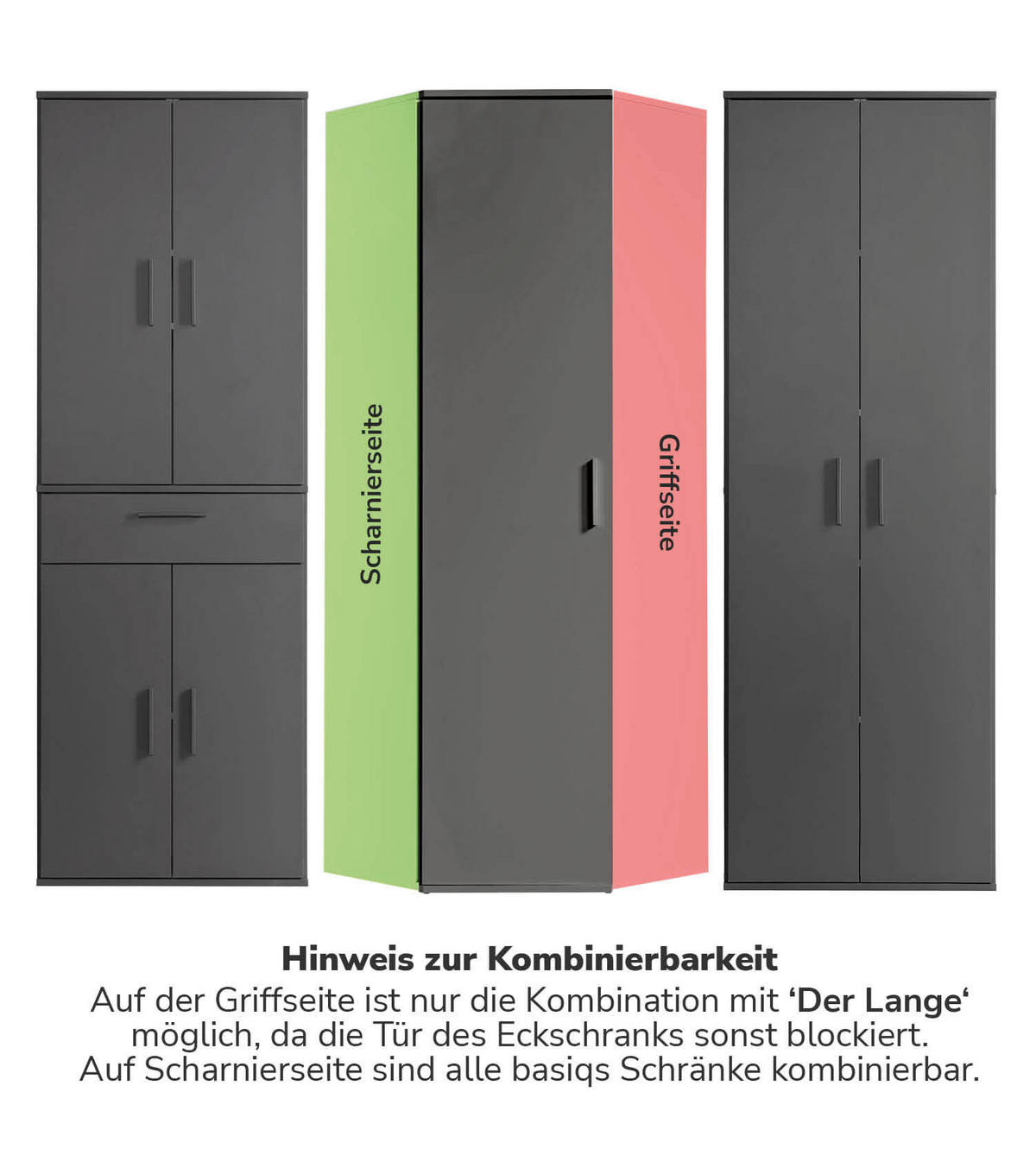 ECKSCHRANK Der Lange - Anthrazit/Schwarz, Holzwerkstoff (64/180/64cm) - Mokebo