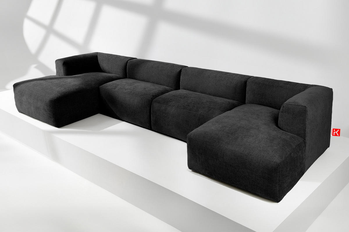 PANORAMA-ECKSOFA BUFFO 7/8 Sitzer mit extrem weicher Sitzfläche, Gewebestoff, graphit - Graphitfarben, Textil (424/73/180cm) - KONSIMO®