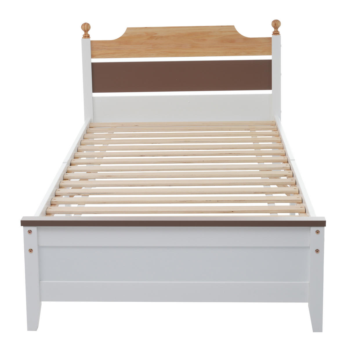 JEDNOLÔŽKOVÁ posteľ 90/200 cm biela z masívneho borovicového dreva a MDF so zdobeným čelom a stredovými nohami - biela, drevo (90/200cm) - OKWISH