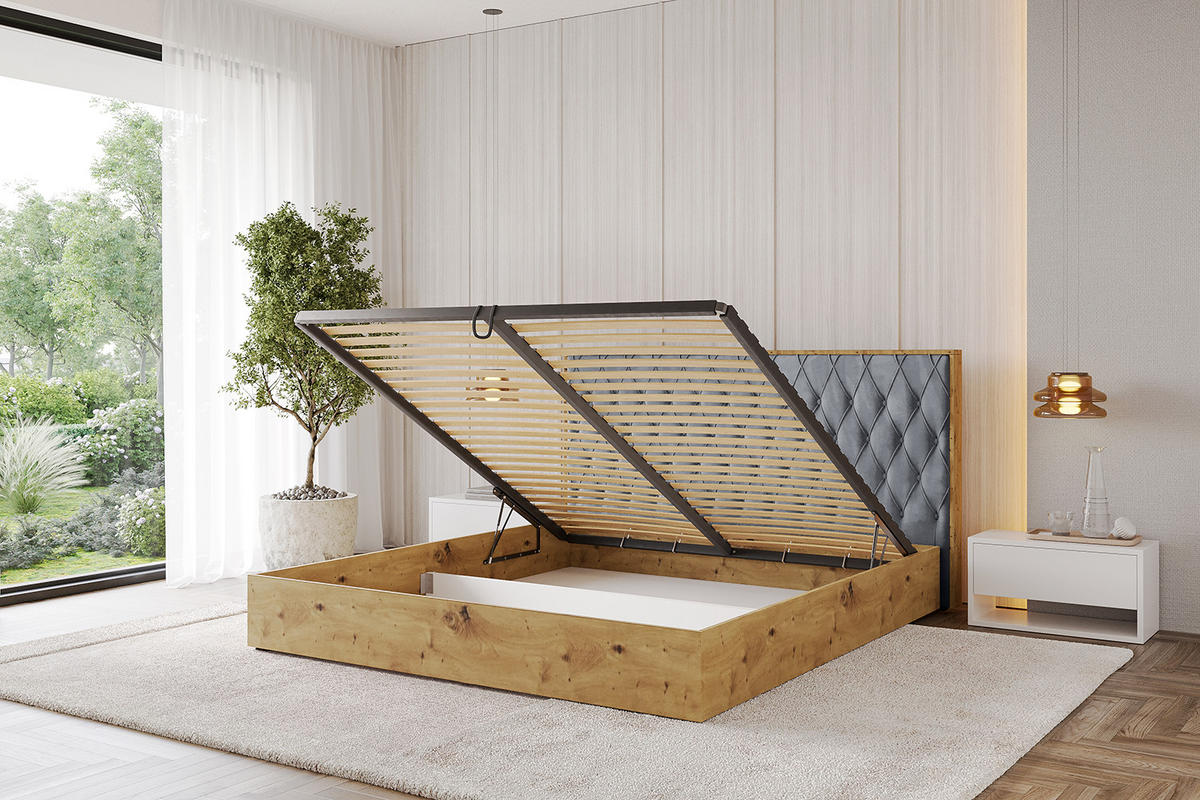 POLSTERBETT mit Bettkasten und Lattenrost, Bett mit Matratze H3/H4 - ENZO5 180x200 Grau - Grau, Holzwerkstoff/Textil (180/200cm) - ALTDECOR