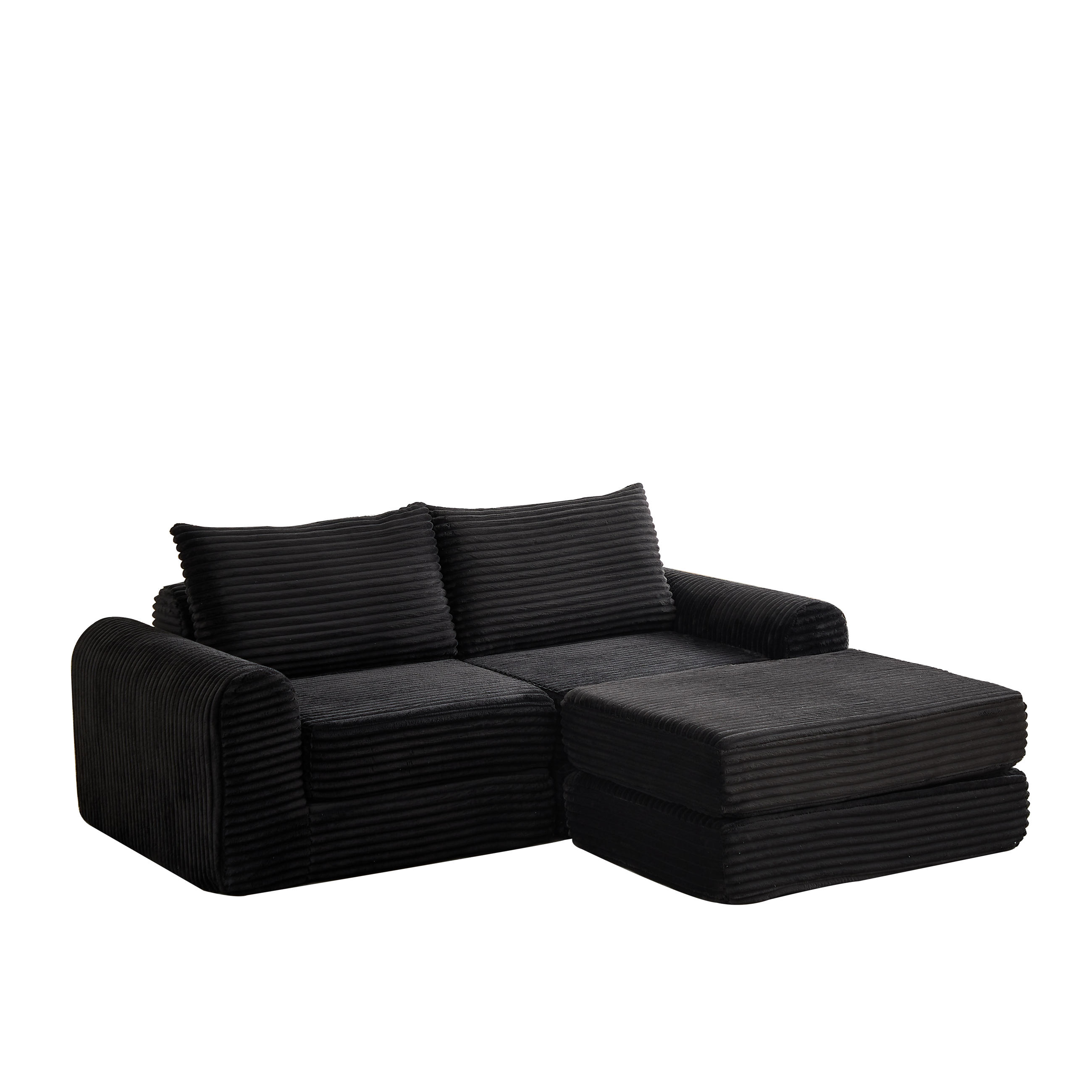 SCHLAFSOFA Cord Schwarz mit Ottomane - Schwarz, Textil (194/243cm) - WISHDOR
