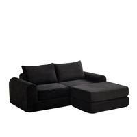 SCHLAFSOFA Cord Schwarz mit Ottomane - Schwarz, Textil (194/243cm) - WISHDOR