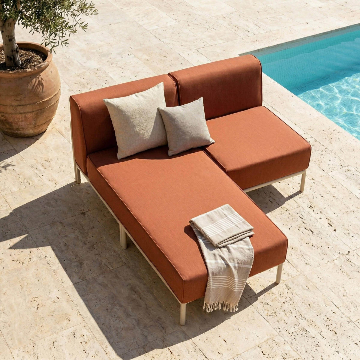 GARTENSOFA mit 2 Sitzplätzen, Terrakotta - Rot, Textil (153/78/144cm) - Oviala