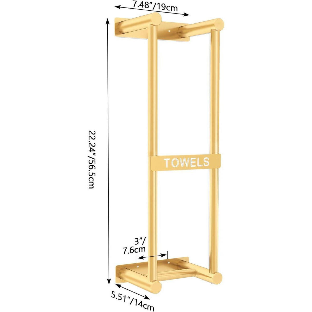 HANDTUCHREGAL Wandmontage Gold 56 cm - Multicolor, Metall (14/56.5/19cm)