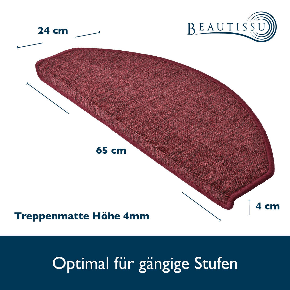 STUFENMATTE ProStair 56/20 cm Bordeau/ 15tlg - Bordeaux, Textil (56/20/1cm) - Beautissu 