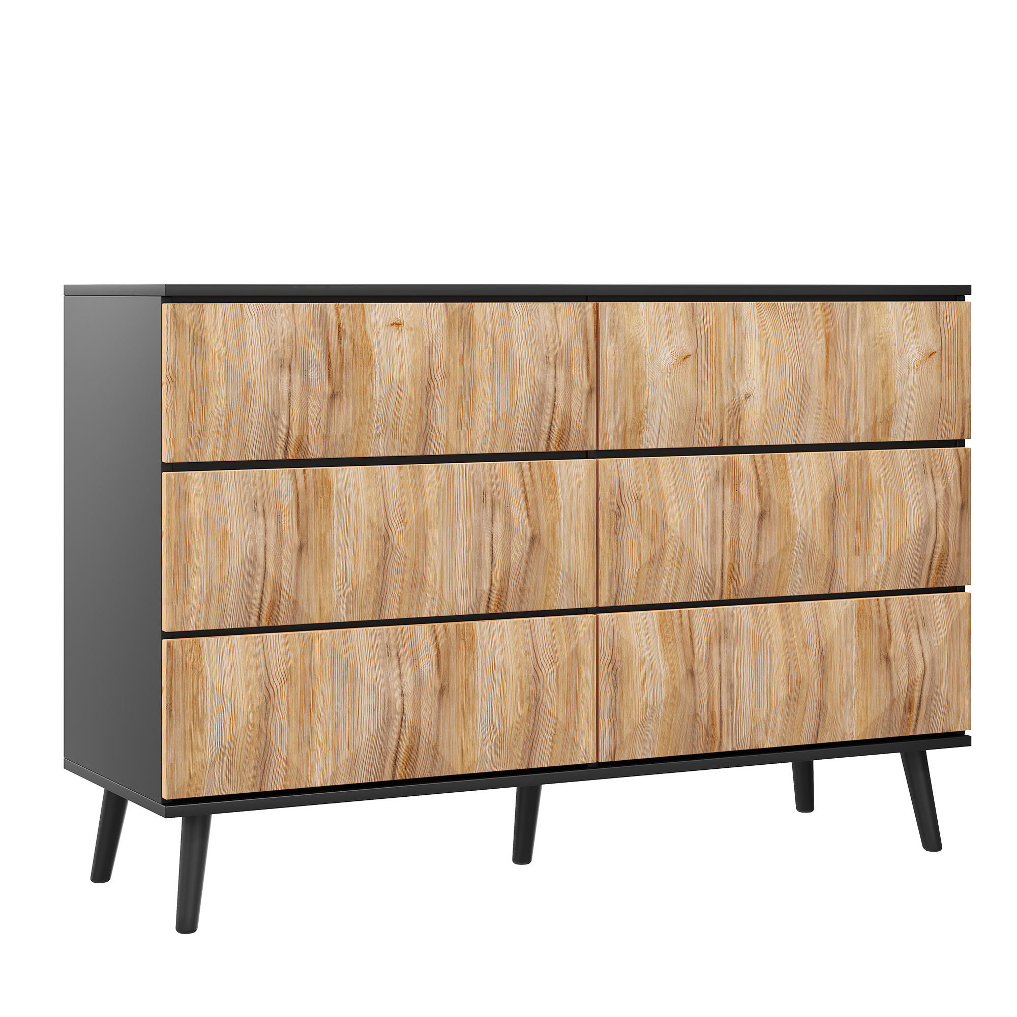KOMMODE DE-37520 120/40/85 cm mit 6 Schubladen Schwarz/Holz - Naturfarben, Holzwerkstoff (120/85/40cm) - ComfortXL