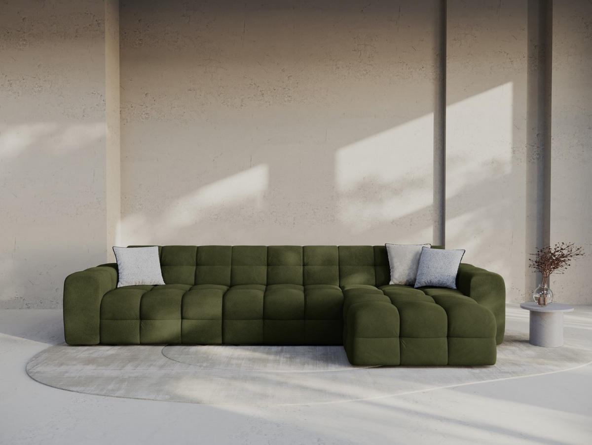 ECKSOFA rechts Kendal aus Samt armeegrün 5 Sitzplätze - Olivgrün, Textil (173/357cm) - Micadoni