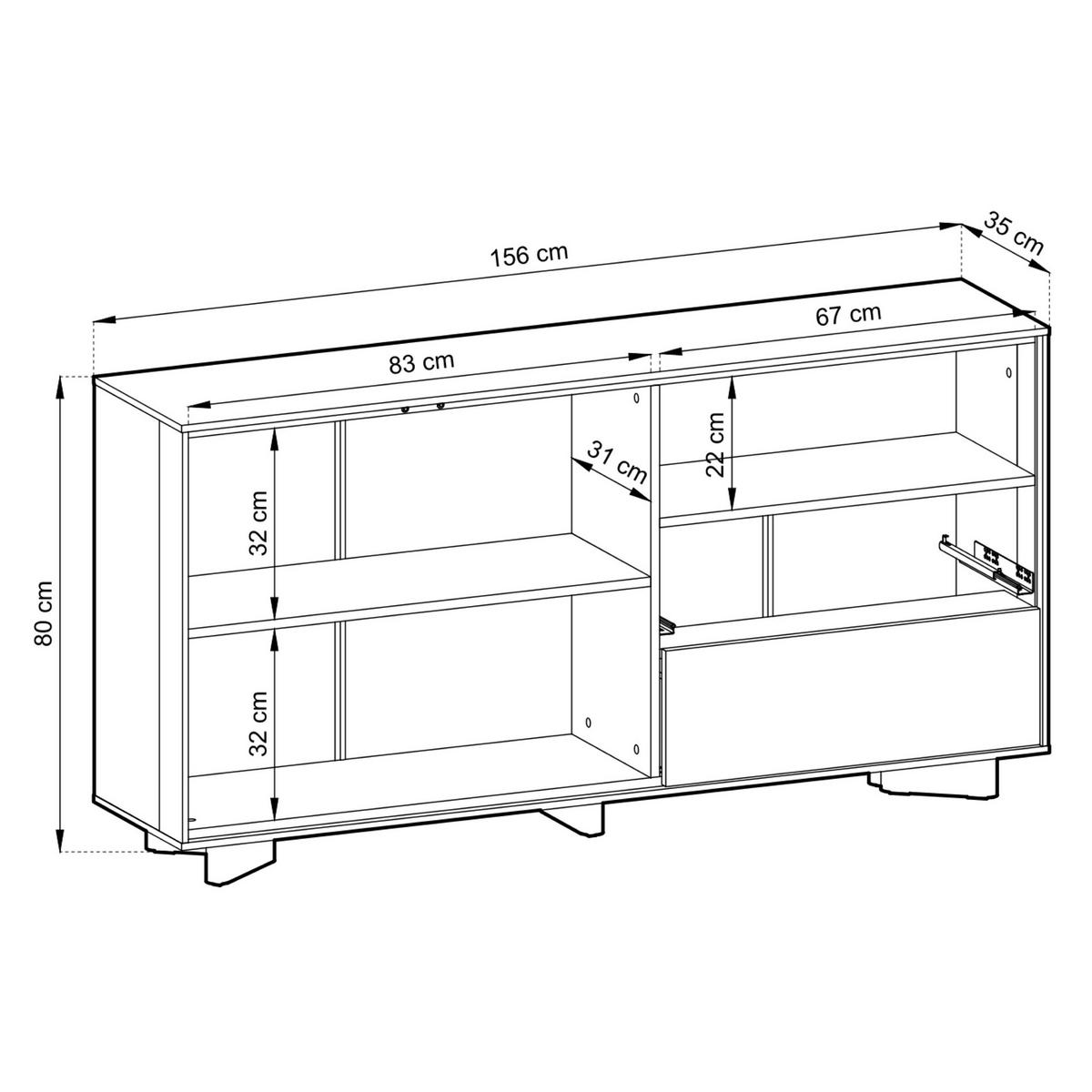 KOMODA Distria Kašmírově šedá 156 cm - šedohnědá, kompozitní dřevo (156/80/35cm) - Selsey