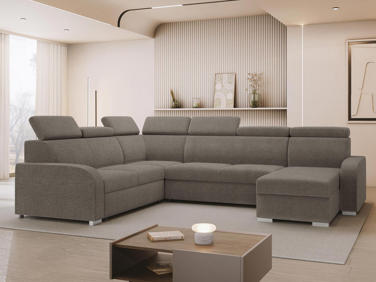 WOHNLANDSCHAFT Oslo 2rR2pLC - Silberfarben/Braun, Holz/Kunststoff (315/85/250cm) - MIRJAN24