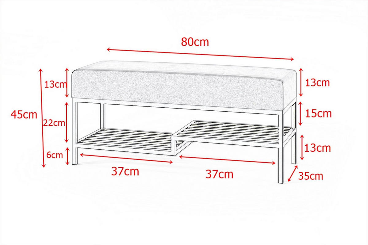 SITZBANK Mello 80 Grau, Weiße Beine, Cordstoff Bank mit Ablage - Weiß/Grau, Holzwerkstoff/Textil (80/45/35cm) - Bettso