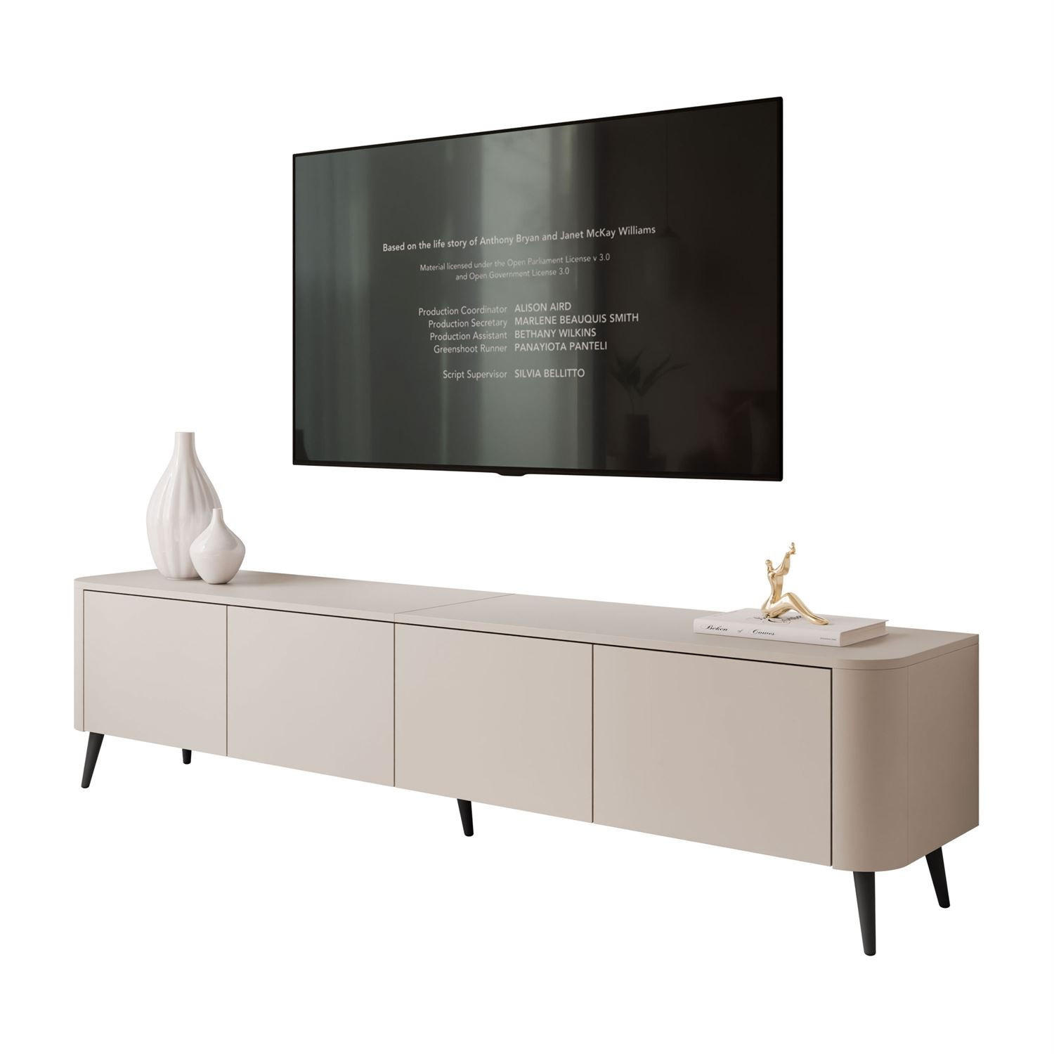 TV-SCHRANK CELESTE PUSH OPEN mit Beleuchtung auf Schräge schwarze Füßen - Kaschmir, Holzwerkstoff (200/46.5/40cm) - Lookway