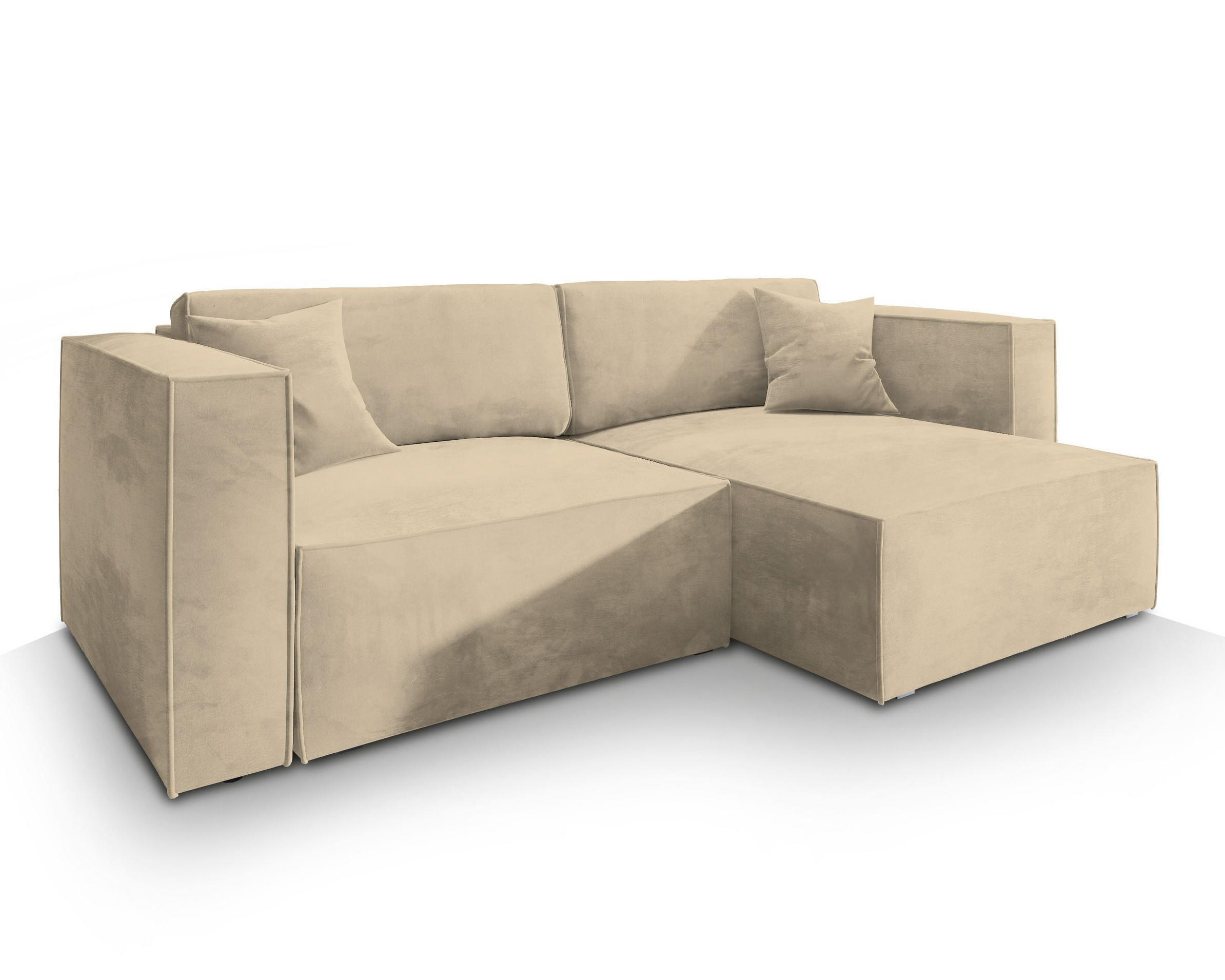 ECKSOFA NERIO M Creme Velours-Stoff mit Schlaffunktion - Creme, Holz (245/148cm) - MASSENO