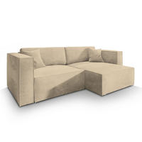 ECKSOFA NERIO M Creme Velours-Stoff mit Schlaffunktion - Creme, Holz (245/148cm) - MASSENO