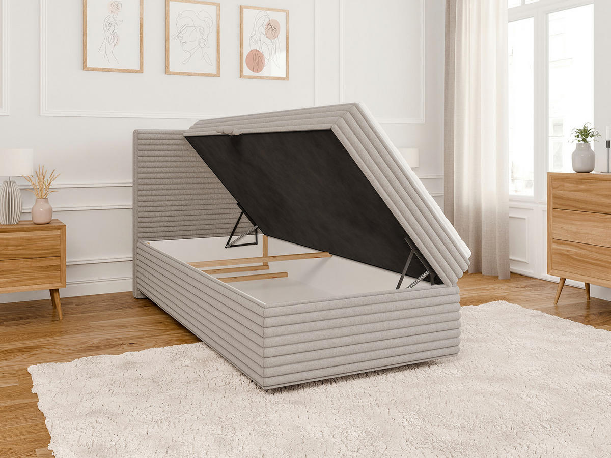 BOXBETT Roma 90/200 cm Hellgrau Plüschcord - Hellgrau/Schwarz, Holz/Kunststoff (90/200cm) - S-Style Möbel